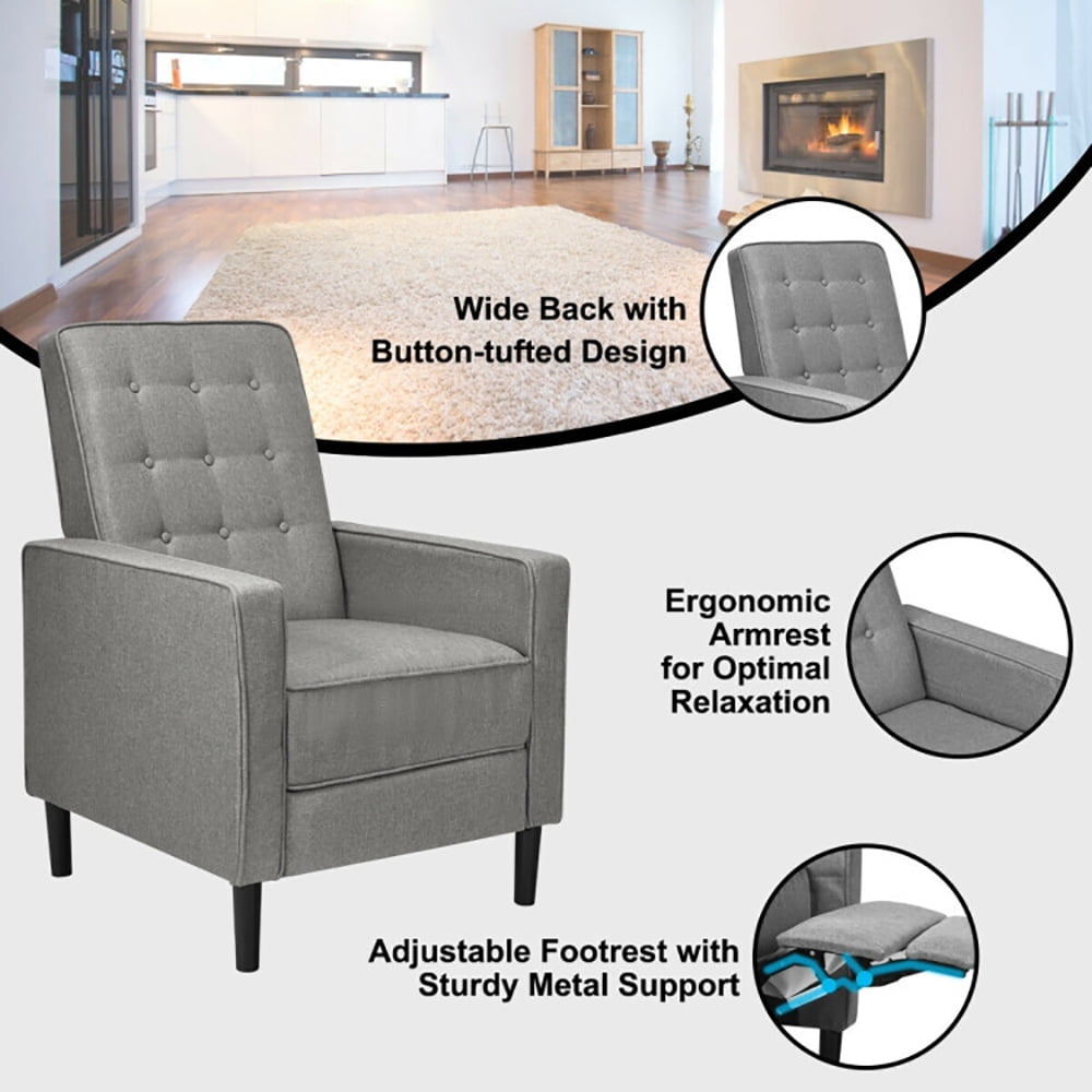 Finihen Accent Chair, Push Back Recliner Arm Chair, Mid-Century Push Back Recliner Chair, for Living Room, Office, Gray Finihen Accent Chair, Push Back Recliner Arm Chair, Mid-Century Push Back Recliner Chair, for Living Room, Office, Gray