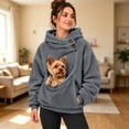 thumbnail image 2 of Pet Pouch Hoodie for Women Dog Carrier Sweatshirt Button Neck with Kangaroo Pocket Oversized Casual Solid Color Large Pet Pouch Long Sleeve Fleece Pullover Small Pet Carrier Hoodie, 2 of 5
