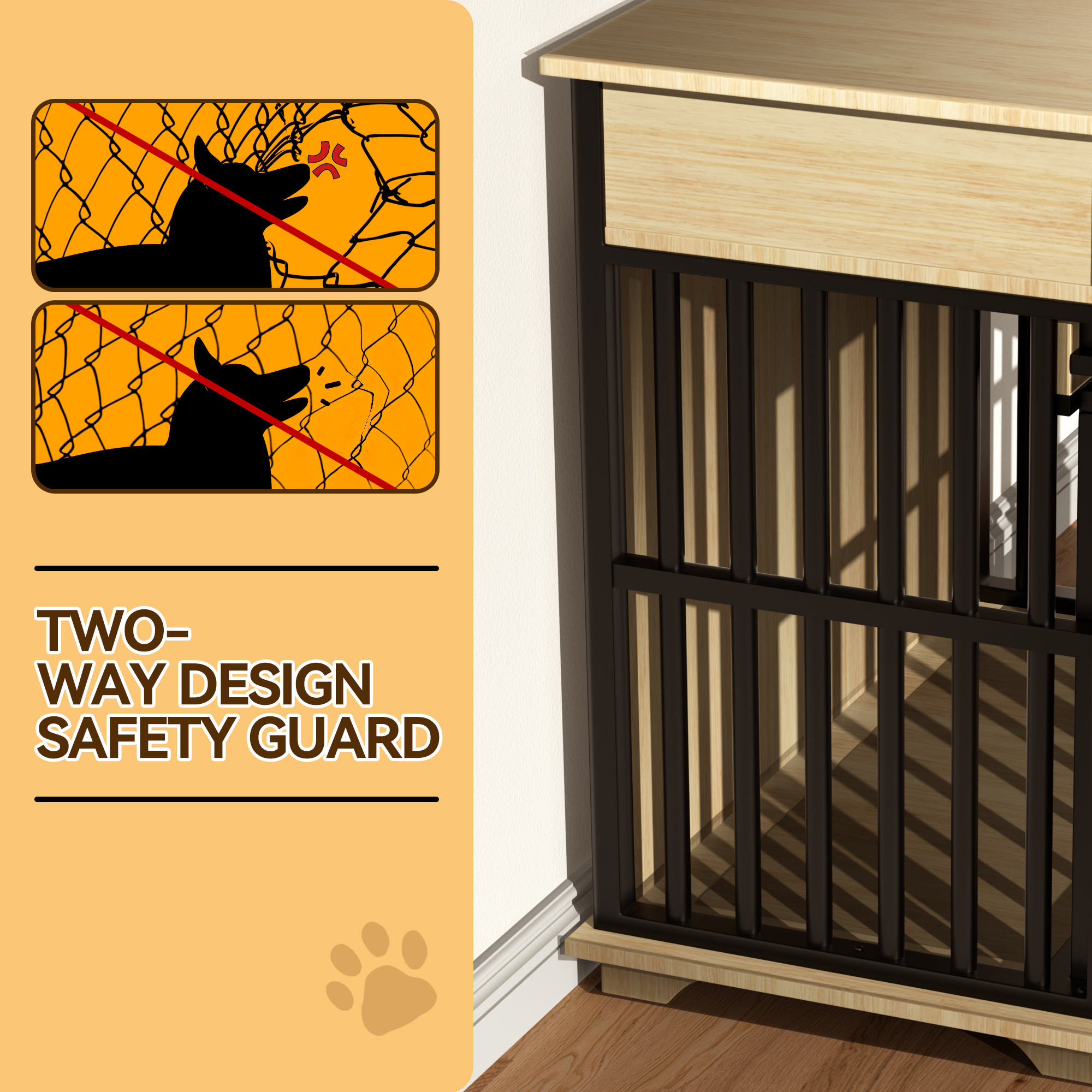 36" 2-in-1 Dog Crate Furniture, Dog Cage with Double Storage Cabinets, Indoor Iron-Wood Dog Kennel Table for Medium & XLarge Dogs, Rustic Brown Decorative Pet Cage with Sliding Door & Removable Tray