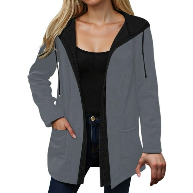 Veste à Capuche Zippée Décontractée et Élégante avec Design à Blocs de Couleur, Légère et Confortable pour Usage Quotidien