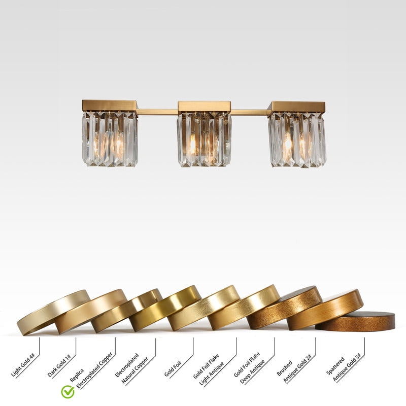 LNC 3-Light Bathroom Vanity Light with Crystal Design,Modern Polished Gold Finishes