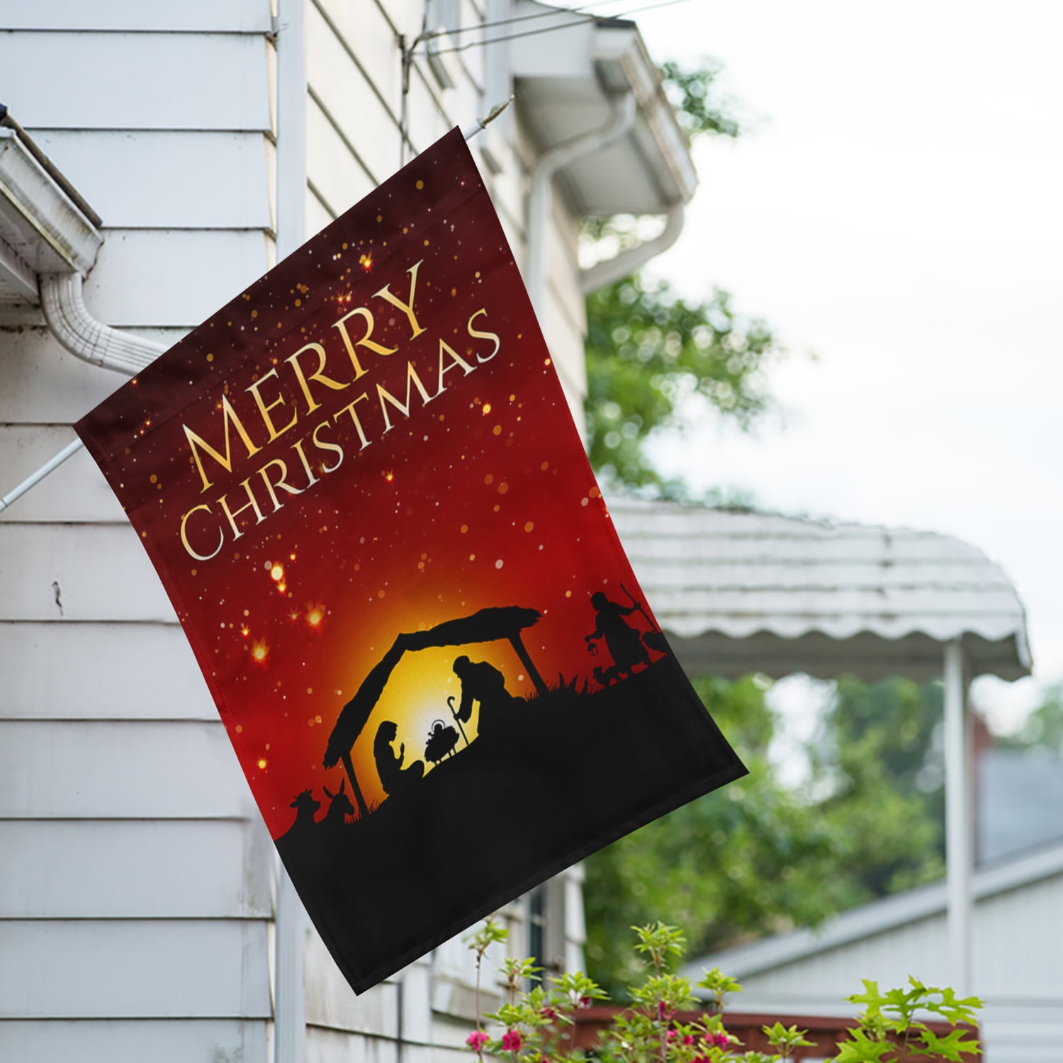 America Forever Merry Christmas Holy Nativity House Flag 28 x 40 Inch Double Sided Outdoor Yard Decorative Holiday Star of Bethlehem Jesus Birth Wise Men Holy Night House Flag