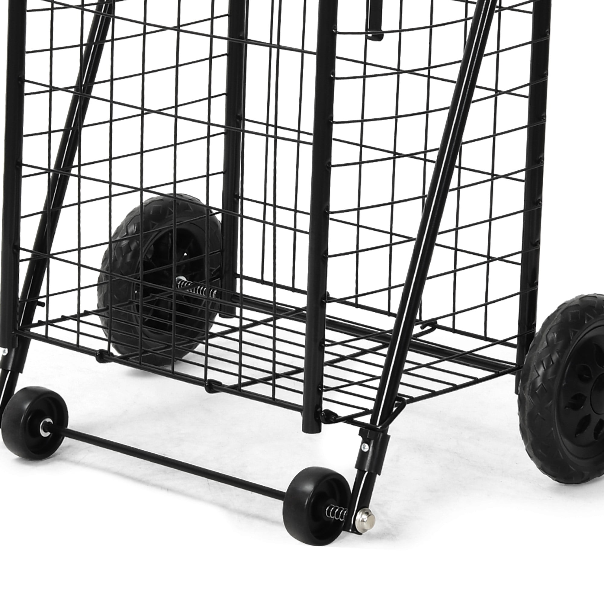 DEXTRUS Metal Folding Shopping Cart, Heavy Duty Rolling Grocery Cart with Lockable Wheels and Adjustable Handle