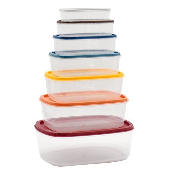 SharpChef 14pc Rectangle Plastic Food Storage Container Set, Stackable, Nesting, Airtight Leak-proof Lids, Microwavable, 7 Colors