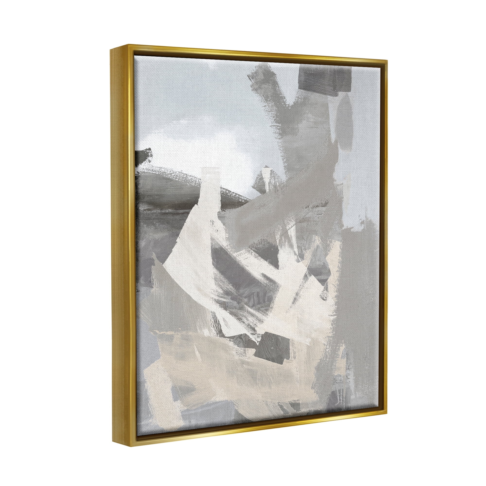 Stupell Industries Chaotic Grey Painting Abstract Painting Gold Floater Framed Canvas Art Print Wall Art, 17 x 21