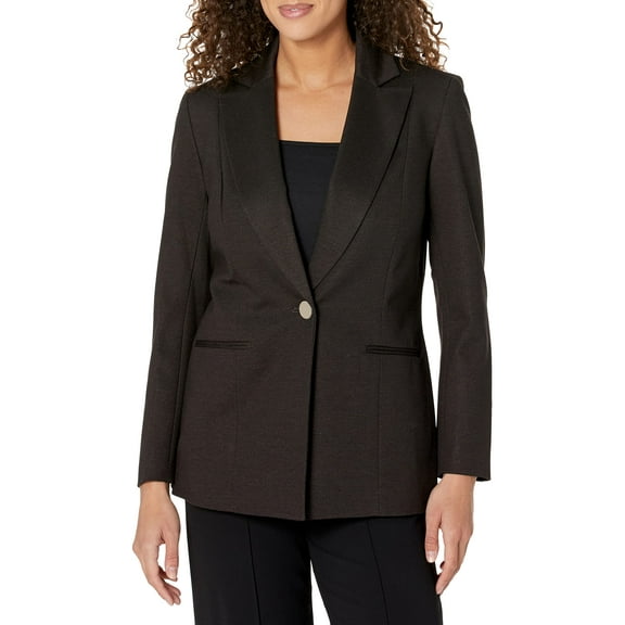 Kasper Women's Printed Ponte 1 Bttn Jacket W/Zipper SL, Chocolate Cocoa, 12