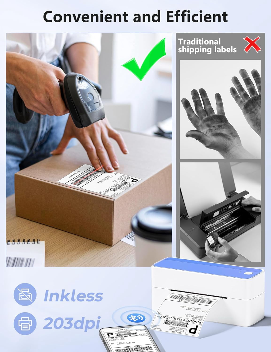 Thermal Label Printer, 4X6 Shipping Labels Printer for Small Business, Wireless Label Printers for Package for Phone & Pad & PC, Used for Ebay, UPS, Shopify, TikTok, USPS, FedEx, DHL, Temu
