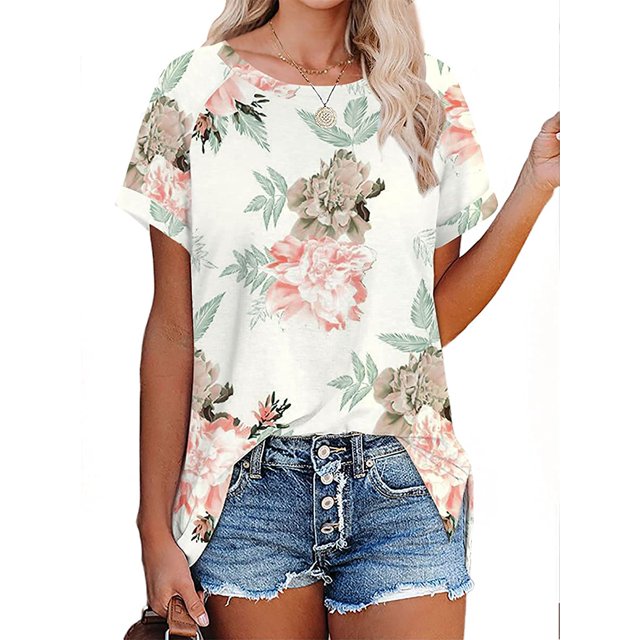 T-shirts pour Femmes à Manches Courtes, Col Ras du Cou, T-Shirts Unis Basiques
