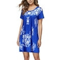 thumbnail image 4 of Gomelly Women Summer Beach Sundress Crew Neck Tunic Dresses Baggy Midi Dress Ladies Bohemian Party Floral Print Royal Blue XL, 4 of 5