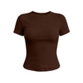 thumbnail image 4 of Jamsmile Women T-Shirts Summer Solid Color Crew Neck Ribbed T Shirts Slim Fitted Formal Casual Basic Tee Shirts Crop Tops, 4 of 4