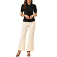 thumbnail image 2 of INSPIRE CHIC Women's Collared Top Peter Pan Collar Short Sleeve Button Front Shirts L Black, 2 of 7