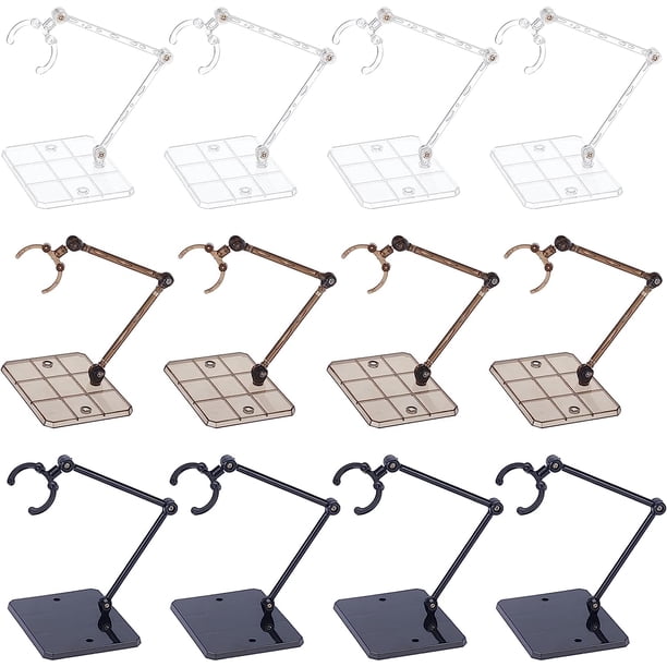 12 soportes para figuras de acción, color negro/transparente/marrón. Incluye base y soporte para figuras de acción.