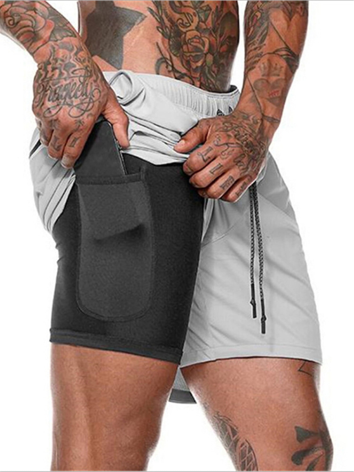 men's 2 in 1 shorts with phone pocket