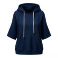 thumbnail image 5 of hlysgo Womens Knit Hoodie Batwing 3/4 Bell Sleeves Oversized Sweatshirts with Kangaroo Pocket Lightweight Casual Pullover Tops Blue,M, 5 of 6