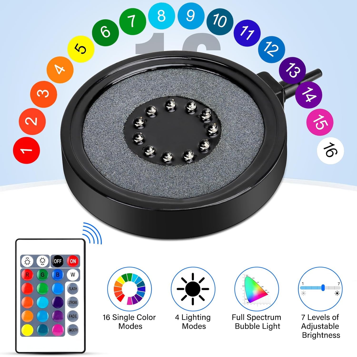 Aquarium Light with Timer for Fish Tank,LED Fish Tank Bubbler Stone Disk Light, Aquarium Oxygenation Kit, Submersible Fish Tank Decorations Accessories for Fish Tank Decoration, Turtle Fish Tank Deco