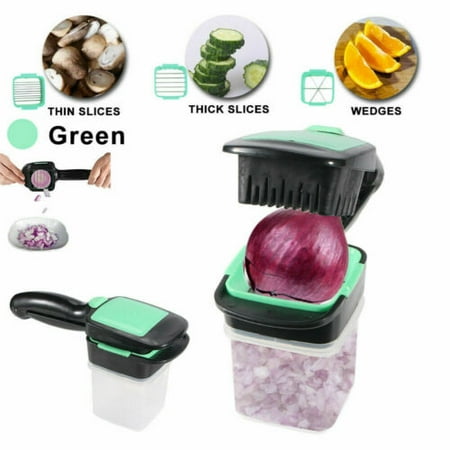 

NEW Food Chopper Dicer 4Stainless Steel Blades Container Vegetable Onion Cutter