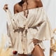 thumbnail image 2 of Mono acampanado con hombros descubiertos, color beige liso, cuello y cintura ajustables, corte holgado para fiestas y citas, talla M, 2 of 6