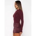 thumbnail image 5 of Women'S Patchwork Bodycon Sleeve Ruched Bodycon Work Mini Dress Wine Red L, 5 of 9