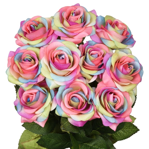 Coolmade 10Pcs Single Stems Artificial Roses for DIY Wedding Bouquets Arrangements Party Home Decorations Wholesale - Multicolor