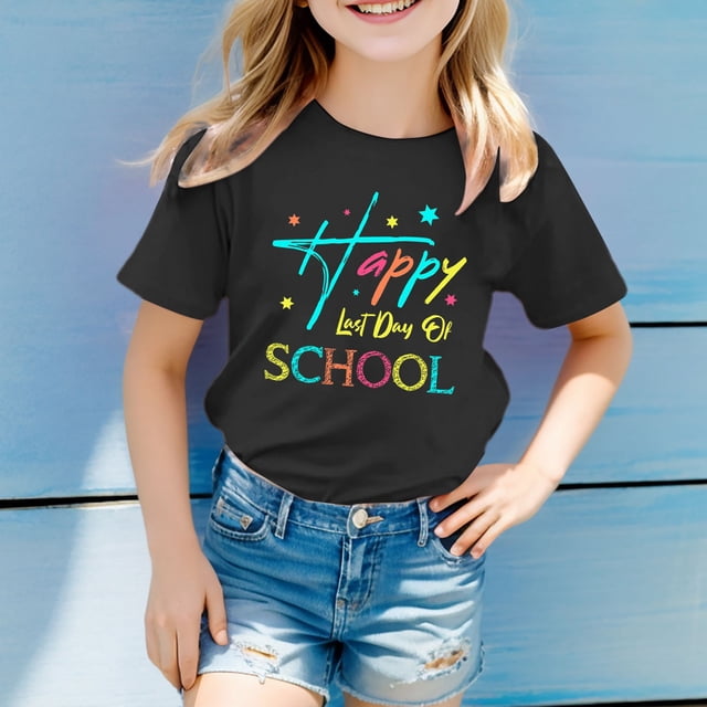 Hauts d'Été Décontractés pour Filles Tout-Petits et Adolescentes T-Shirt à Manches Courtes Imprimé Dessin Animé Adorable Col Rond Confortable pour Usage Quotidien