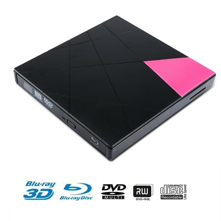 External Cd Dvd Blueray Drive 4K External Blu Ray Player Writer Portable BD/CD/DVD Burner Drive Chrome,External Blu ray DVD Drive,USB 3.0 Ultra Slim 3D for Mac OS, Windows 7/8/10,Linxus, Laptop ()