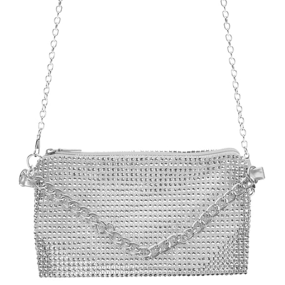 FELTECHELECTR 1Set Practical Silver Handbag for Women with Chain Strap 11.8x5.1x0.4in