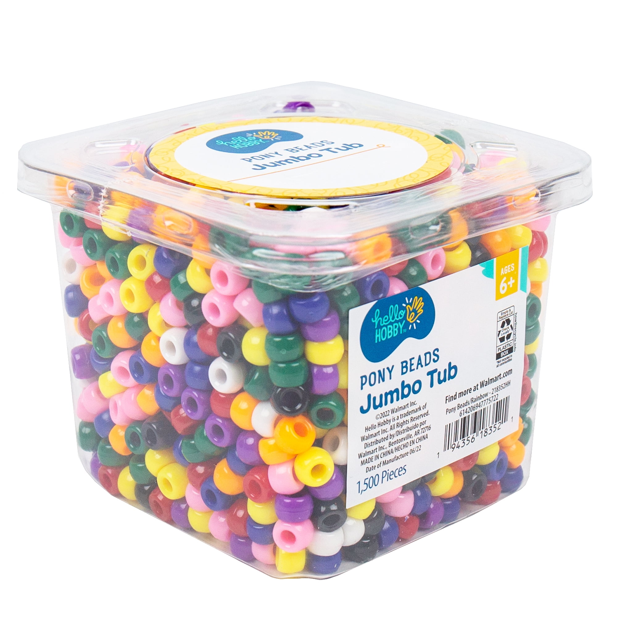 Hello Hobby Pony Beads, Translucent, 500-Pack, Boys and Girls, Child, Ages  6+