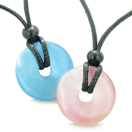 Yin Yang Best Friends or Love Couples Lucky Coin Donuts Sky Blue Pink Simulated Cats Eye Amulet (Best Otc For Pink Eye)