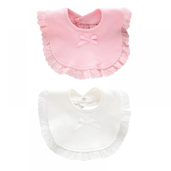 Alvage Baby Girl Snap Button Bibs Cotton Cute Bow Lace Bibs Waterproof Saliva Towels,Pink