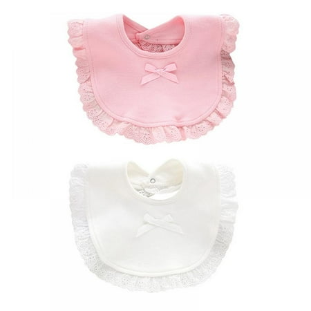 

Synpos 0-2T Baby Girl Snap Button Bibs Cotton Cute Bow Lace Bibs Waterproof Saliva Towels (Pink+White)