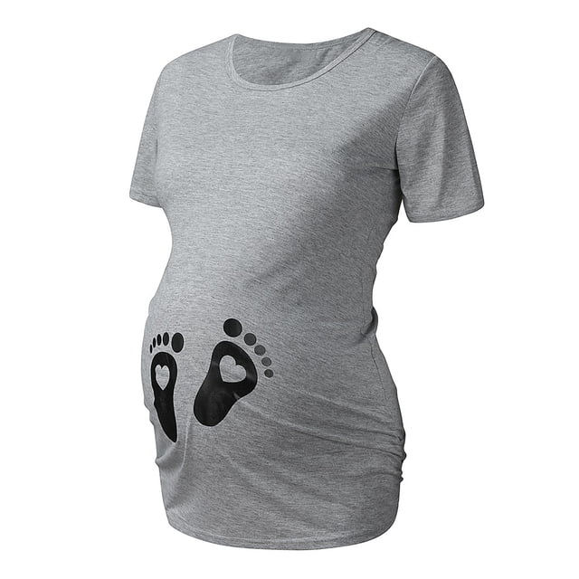 Kcodviy Ensemble de Pyjama de Maternité pour Femmes avec Imprimé Pieds, Manches Courtes, T-Shirts de Maternité avec Cœur Mignon, Hauts Graphiques Harem pour Femmes, Blouse de Maternité