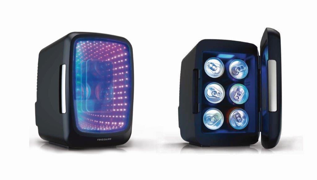 mini fridge with neon lights