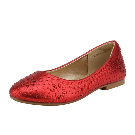 

Dream Pairs Kids Girls Slip-On Shoes Children Party Dress Dance Shoes Flat Shoes NINA-100 RED Size 11