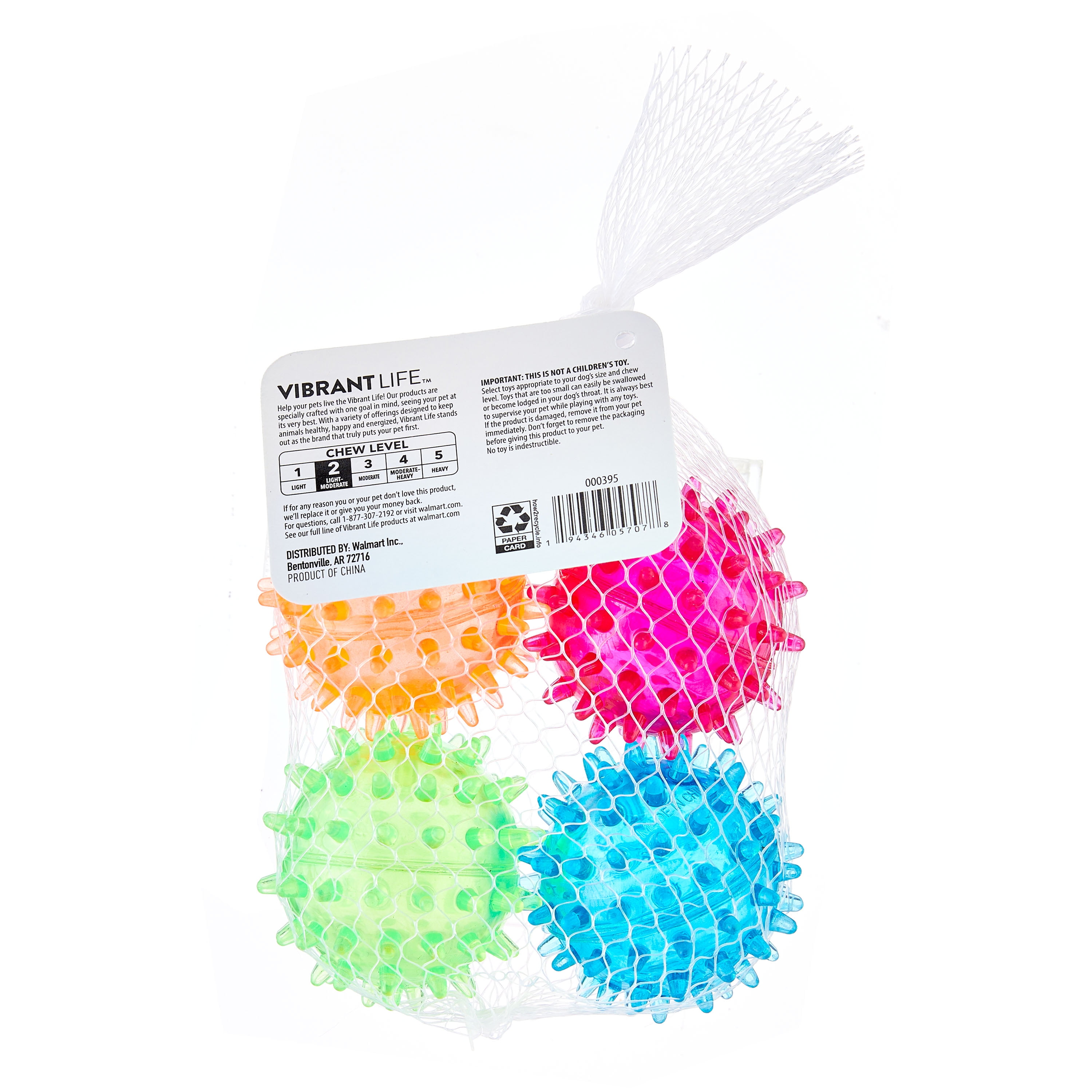 Vibrant Life Fetch Buddy Spiky Ball Fetch Dog Toys, 4-Pack Small, Color May Vary, Chew Level 2