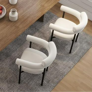 AODAILIHB White Kitchen Chairs Set of 2, Modern Dining Room Chair Upholstered Boucle Dinner Chairs Mid Century Dining Chair Sherpa Chairs with Curved Backrest & Metal Legs (2, Whit