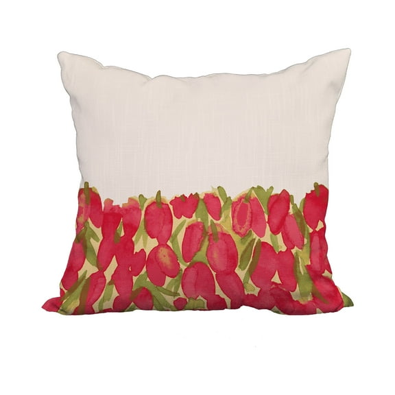 18 x 18 Inch Sunset Tulip Garden Red Floral Print Decorative Polyester Throw Pillow with Linen Texture