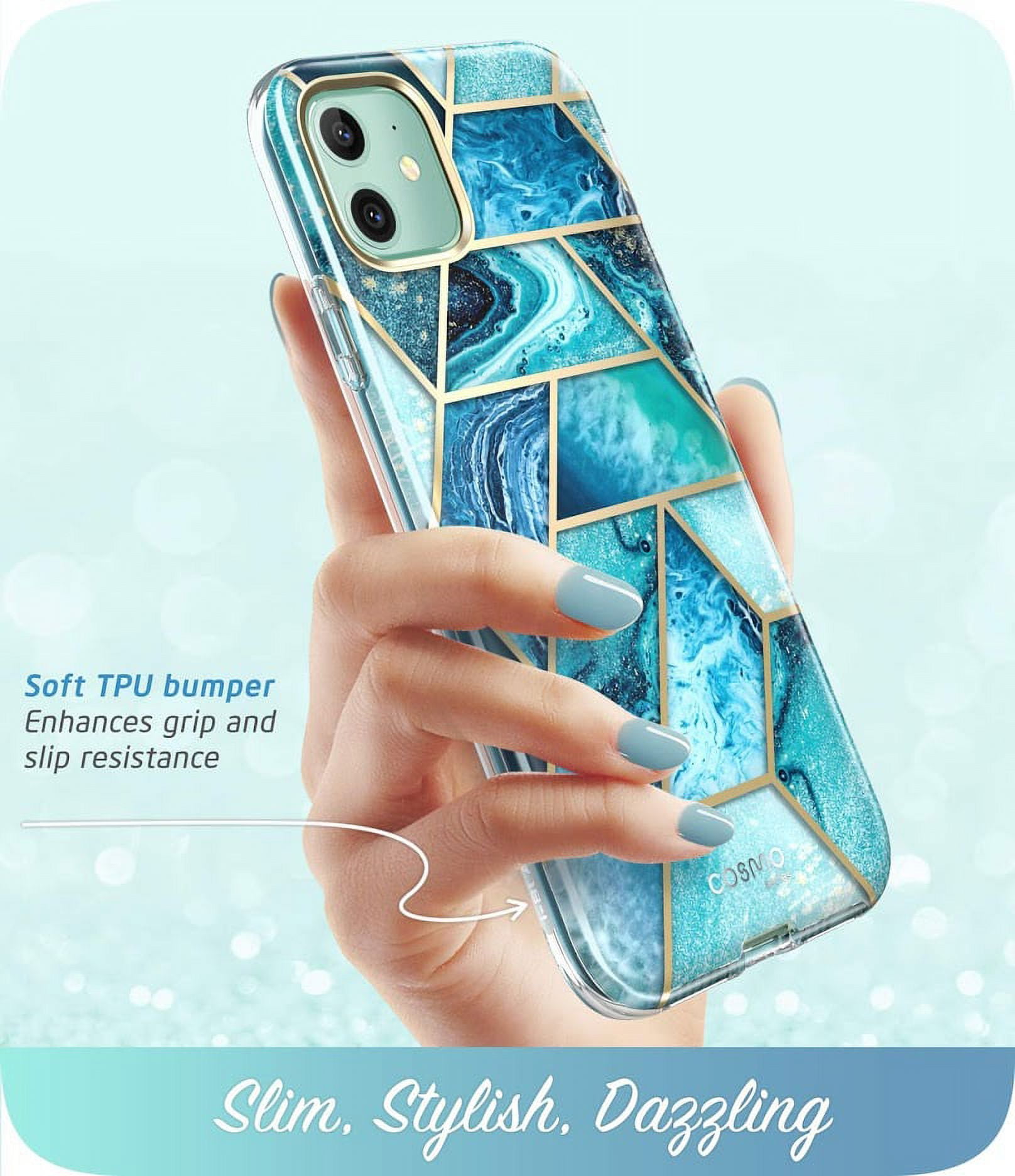 i-Blason Cosmo Series Case for iPhone 11 (2019 Release), Slim Full-Body Stylish Protective Case with Built-in Screen Protector, Ocean, 6.1''