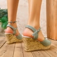 thumbnail image 5 of Rokment Women's Platform Wedge Dressy Sandals Trendy Casual Faux Wood Chunky High Heels Peep Toe Ankle Strap Summer Shoes for Daily Vacation Green Size 9.5, 5 of 8