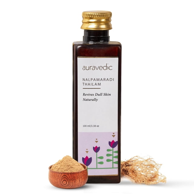 Aceite facial auravédico Nalpamaradi Thailam | Aceite de masaje ayurvédico | Ayuda a revivir la piel apagada y reducir las líneas faciales | Hidratación Natural con Vetiver y Sándalo | 3,38 onzas líqu
