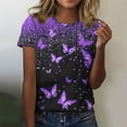 thumbnail image 4 of Womens Basic Tees Polyester Cotton Crewneck T-Shirts Floral Print Short Sleeve Casual Summer Tops (2XL, Purple 01), 4 of 4