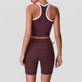 thumbnail image 4 of PISONIC Women 2 Piece Retro Contrast Trim Workout Set, Ribbed Racerback Tank Top & High Waist Butt Lifting Biker Shorts with Multi Pockets, Quick Dry Stretch Yoga Cycling Gym Activewear Outfit, 4 of 8