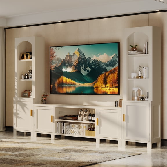 WARAYZ Arched TV Stand with Storage, 70" Entertainment Center, Power Outlet, Anti-Tip