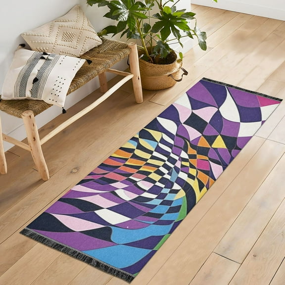 Yayeee Runner Rug for Bedroom 2'x6' Machine Washable Hallway Non Slip Mat, Purple Wavy Plaid