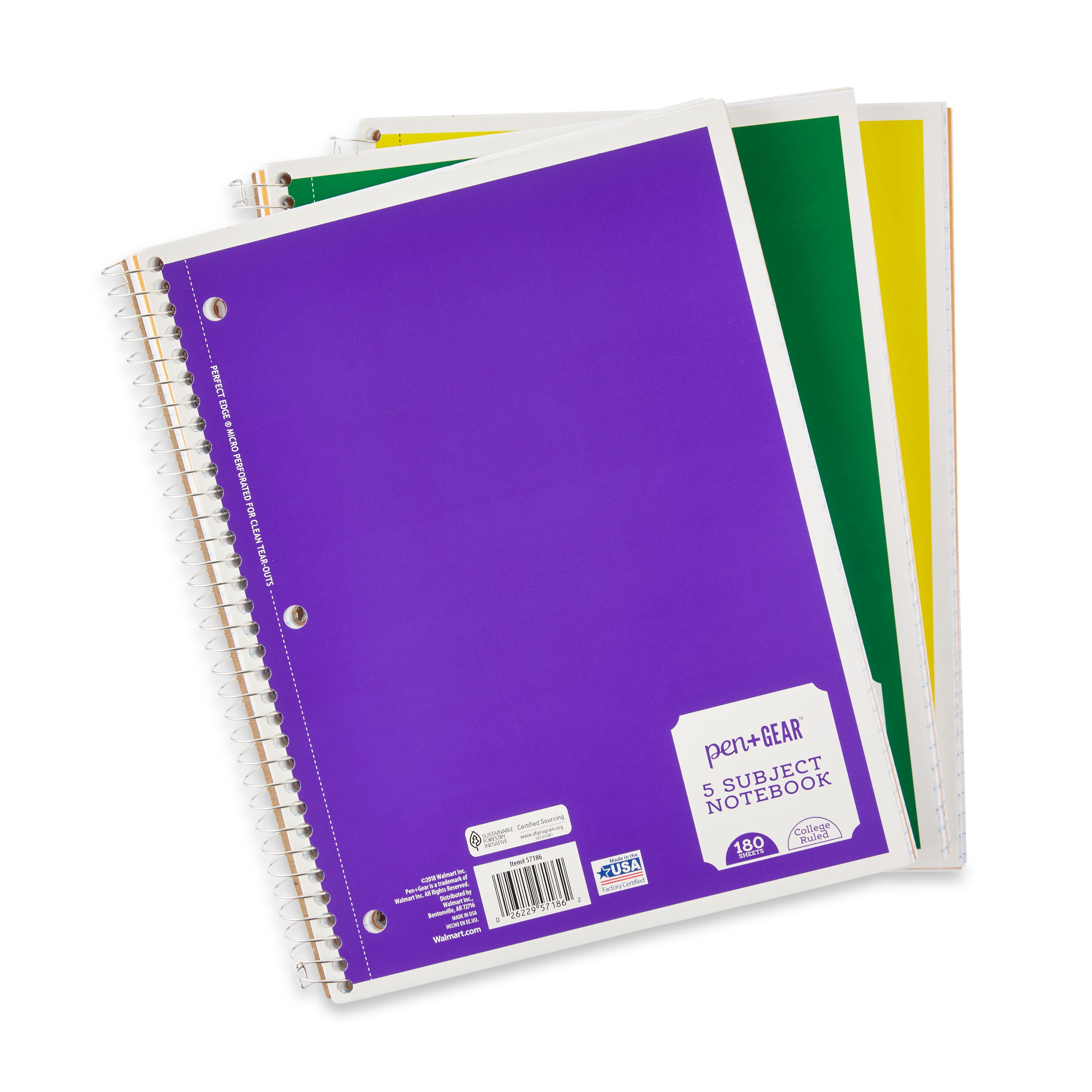 Pen+Gear 5Subject Notebook, College Ruled, 180 Sheets, 3 Pack