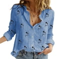thumbnail image 5 of Yuncity Linen Shirts For Women Lapel Button Down Shirt Star Print Long Sleeve Loose Casual Tops S-2Xl, 5 of 5
