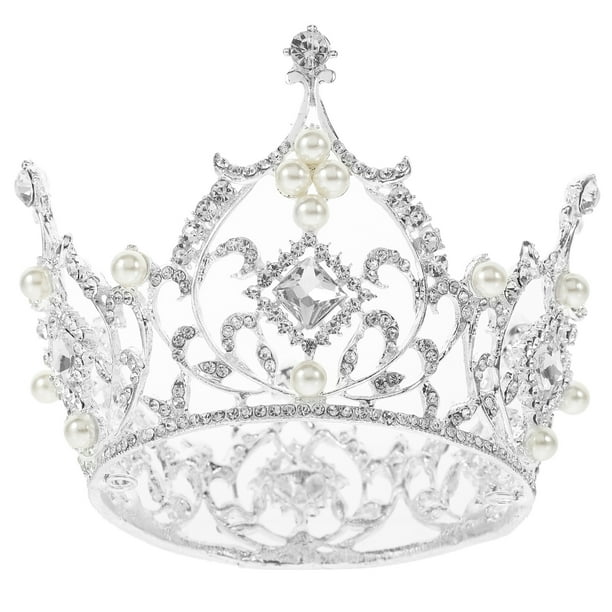Corona redonda de estilo barroco de lujo con diamantes de imitación cuadrados para boda, diadema de fiesta, tiara para novia y mujer (blanco)