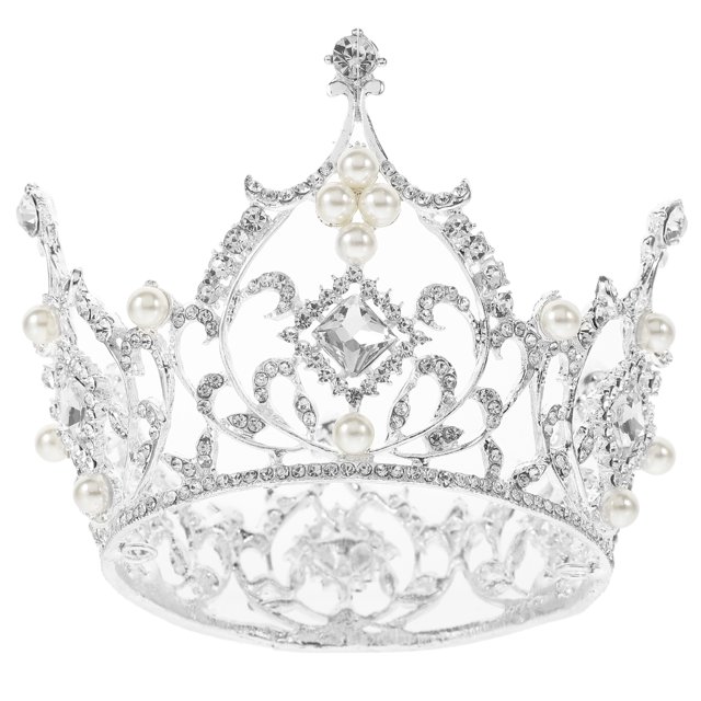 Round Baroque Style Crown Luxury Square Rhinestone Wedding Crown Party Headwear Tiara for Bride Women (White)
