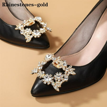 2pcs Wedding Rhinestones Crystal Bowknot Bride Shoes Charm Buckle Shoe Clips Charms Jewelry Shoes Decorations GOLD RHINESTONES