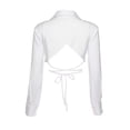 thumbnail image 5 of Yuemengxuan Women Summer Crop Tops, Solid Color Stand Neck Long Sleeve Strappy Shirt, 5 of 9