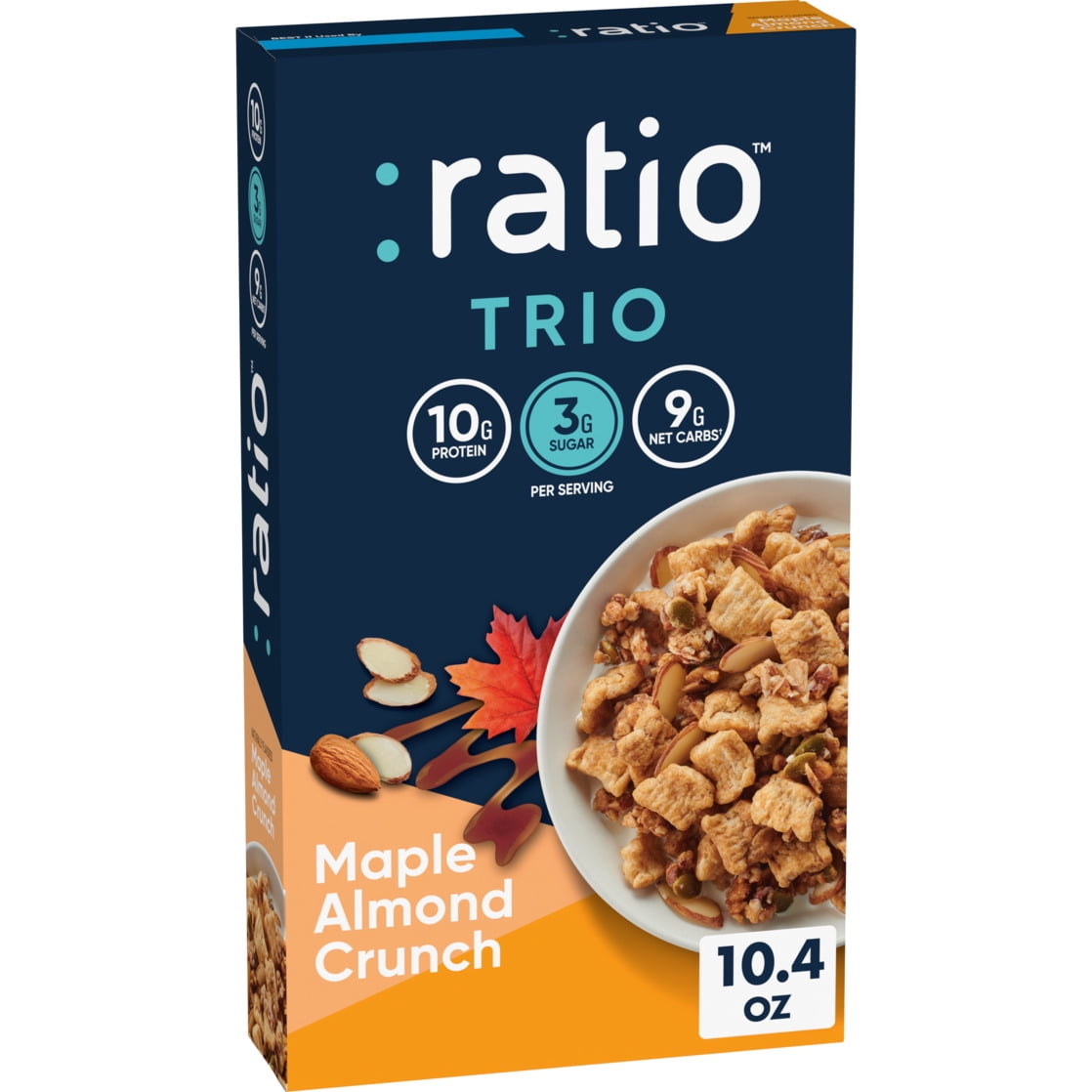 (3 pack) Ratio Trio Maple Almond Crunch Cereal, 10g Protein, Keto Friendly, 10.4 oz